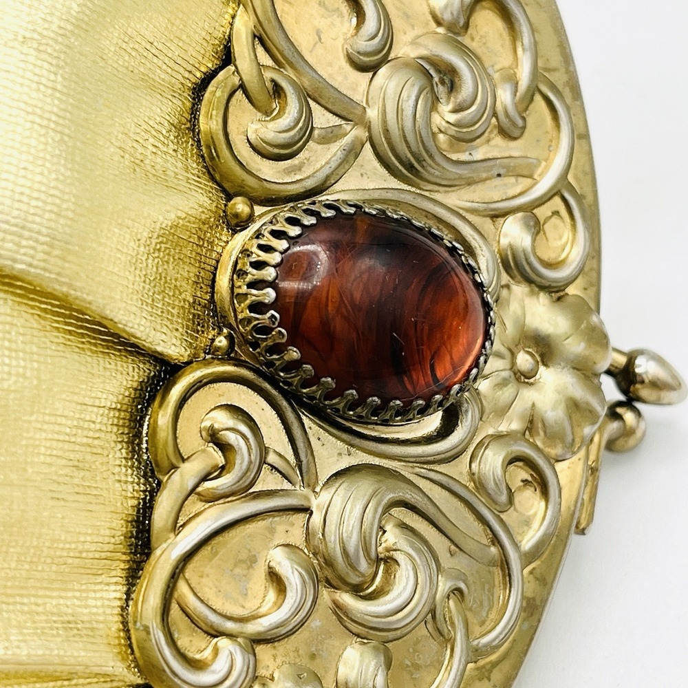 Vintage Harry Levine Evening Bag Gold Amber Stone Matching Coin Purse Kisslock - Picture 8 of 12